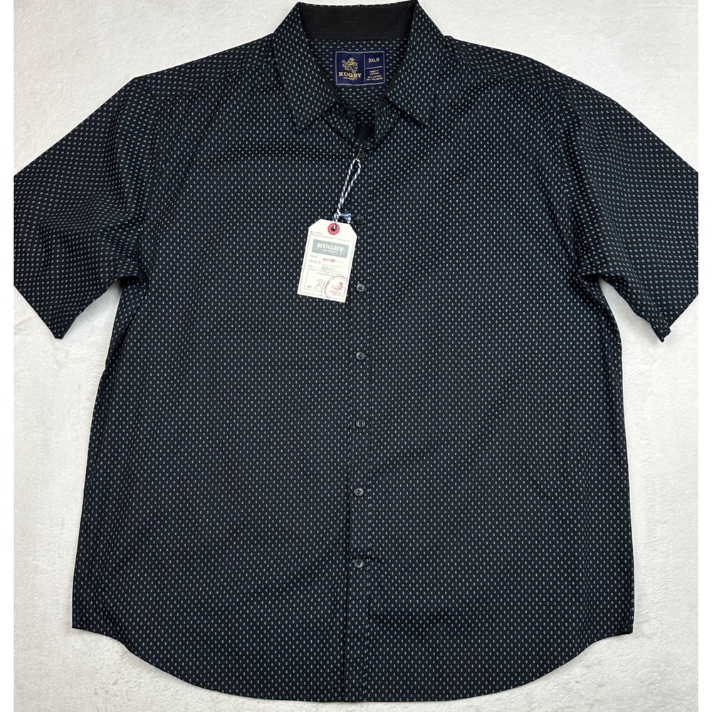 Rugby University Mens 3XLB Black Blue Geometric Micro Print Short Sleeve Shirt